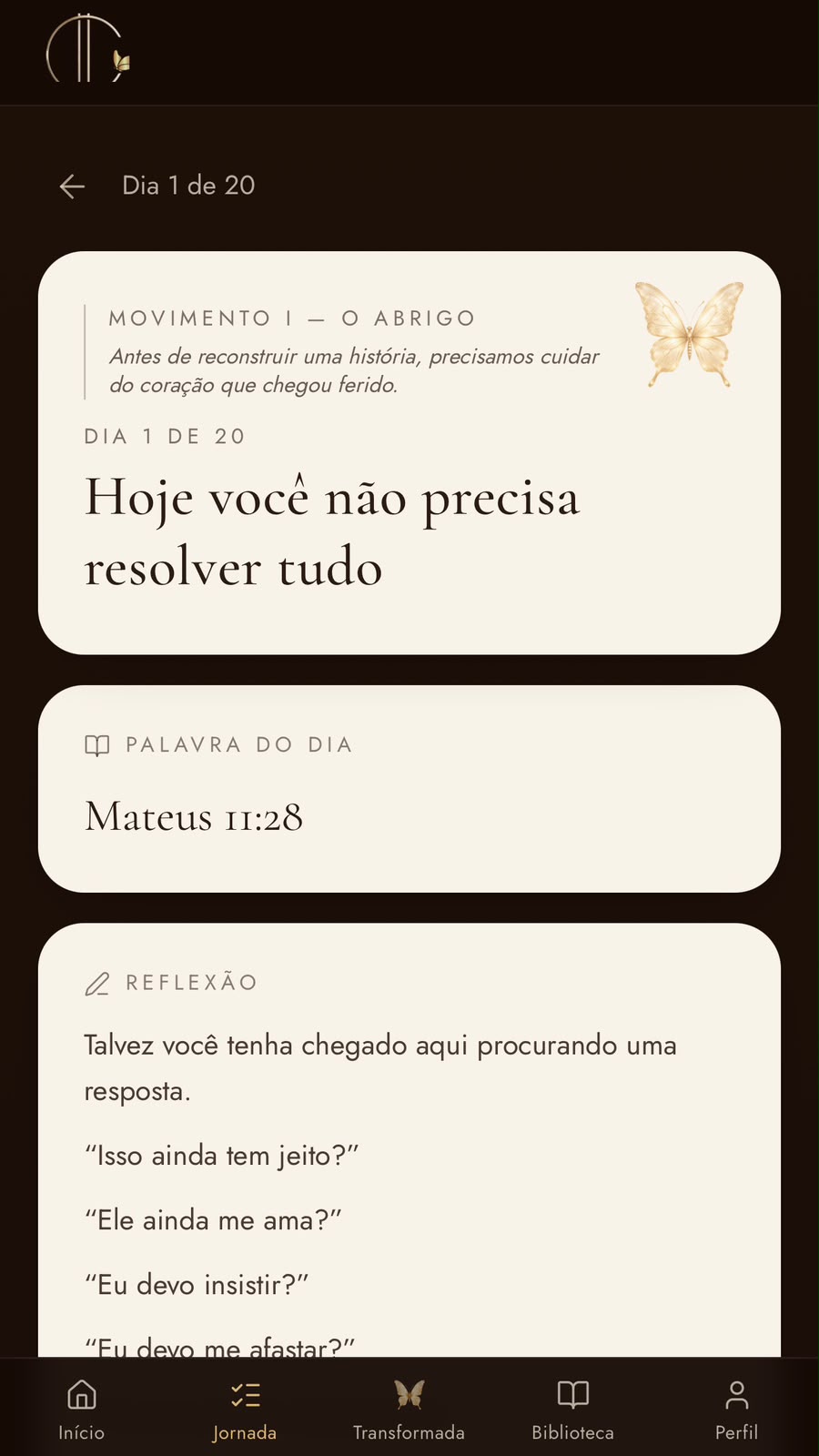 Print real do Dia 1 no aplicativo Projeto Ester