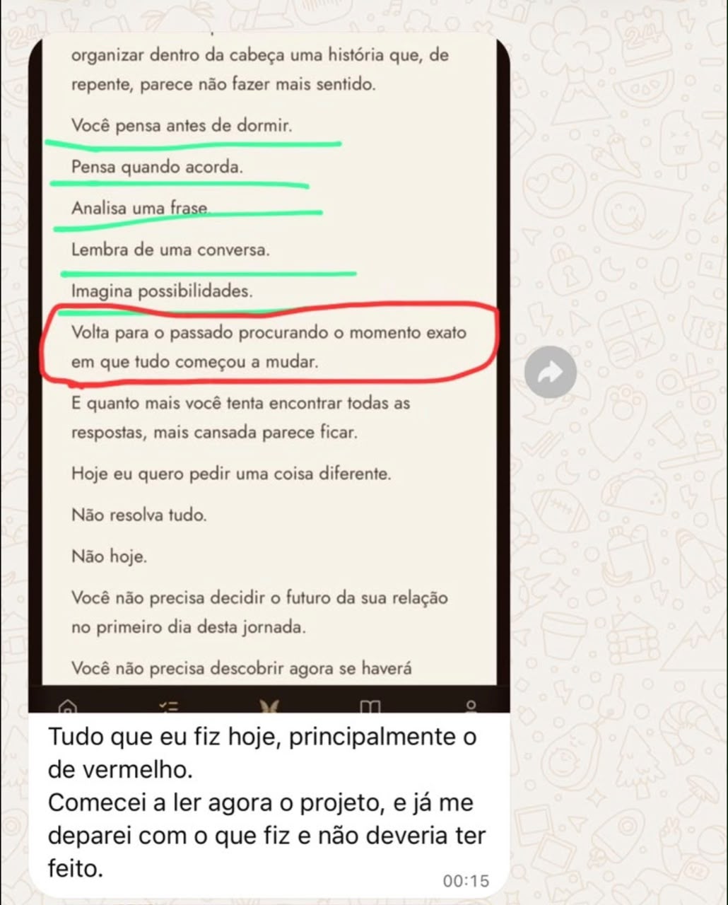 Print real de mensagem no WhatsApp após o primeiro dia